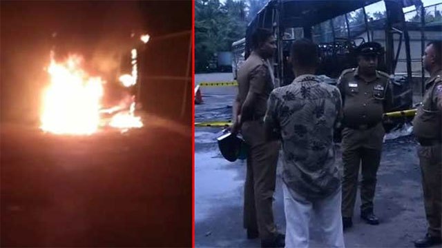 Luxury Bus Destroyed in Suspected Arson Attack at Kaduwela Stand