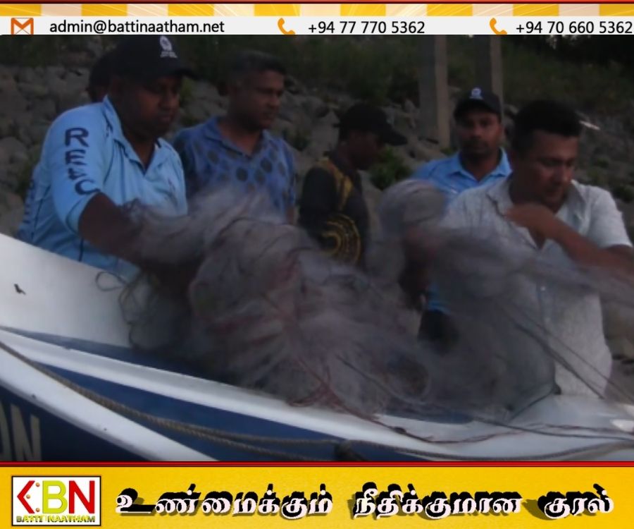 கந்தளை லாகூனில் நிষேധிக்கப்பட்ட நைலான் மீன்பிடி வலைகள் பறிமுதல்