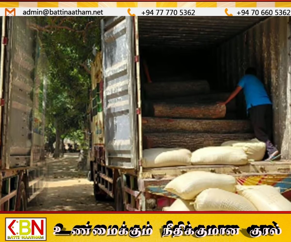 நெல் உமிக்குள் பாலை மரக்குற்றிகள் மறைத்து கடத்தல்; கிளிநொச்சியில் லொறி சுற்றிவளைப்பு!
