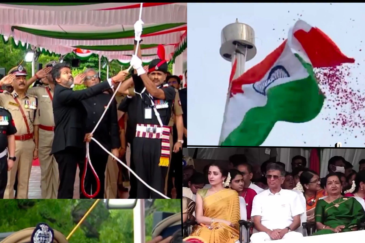 தமிழ்நாடு முதல்வர் விஜய் சுதந்திரதினத்தில் தேசியக்கொடி ஏற்றுவித்தார் முதல்முறையாக