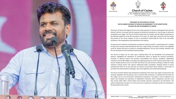 Church of Ceylon Calls for Withdrawal of Judges' Retirement Age Amendment