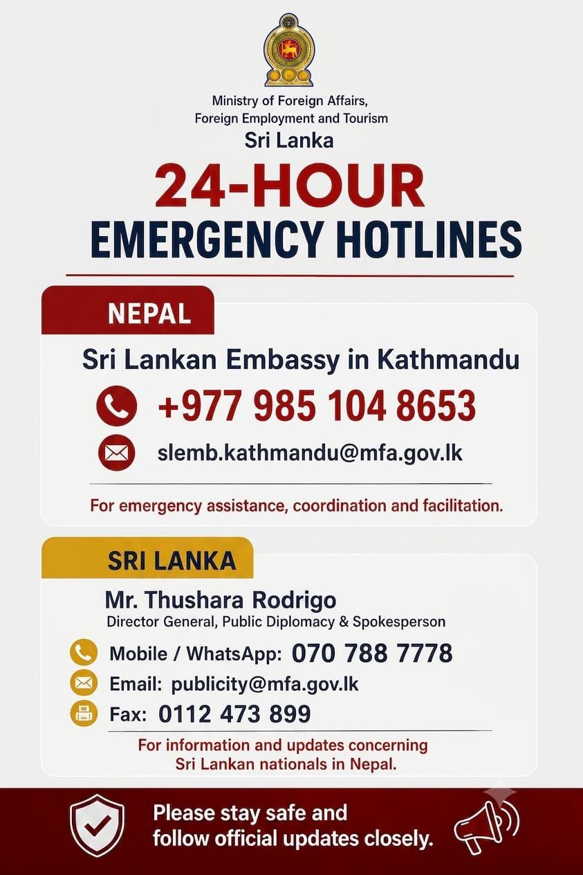 Sri Lanka Establishes Emergency Hotlines for Citizens Affected by Nepal Floods